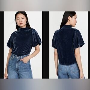 Free People Claudia Velvet Mock Neck Blouse in Outerspace Size M